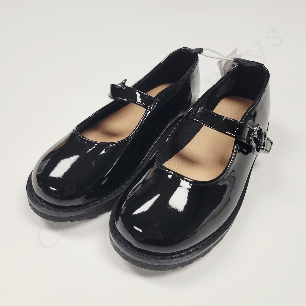 Old Navy Black Faux Patent Leather Chunky Mary Jane Toddler Dress Shoes, Size 11